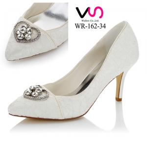 WR-162-34 8cm Heel Height Heart Shape Decoration Lace Bridal Shoes 