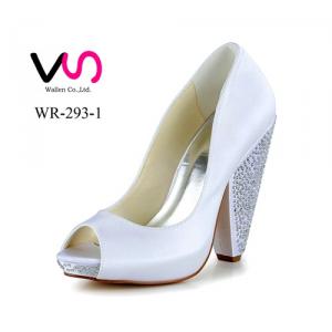 Strong heel with crystal dyeable satin peeptoe bridal shoes