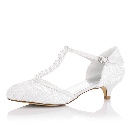 WR-011-29 Low Heel Bridal Shoes with Pearls decoration
