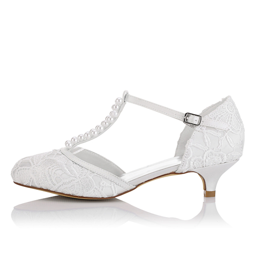 WR-011-29 Low Heel Bridal Shoes with Pearls decoration