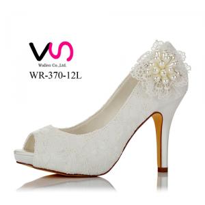 WR-370-12L Ivory 10cm with 1.5cm Platform Bridal Shoes with Big flowers