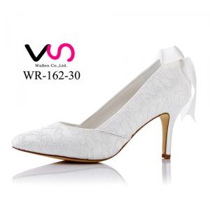 WR-162-30 Beautiful Lace Ivory Bridal Shoes with Ribbon Bow 