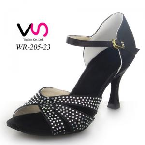 Black color dance shoes with silver rhinstone 