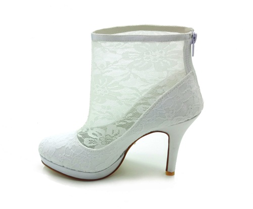 Handmade floral lace bridal boot round toe high heel wedding shoes