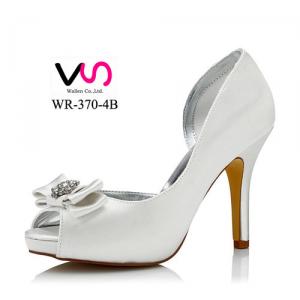 WR-370-4B Dyeable Satin with 10 cm Heel Height With Platform White Color With Rhinestones Satin Bow Wedding Dress Shoe Bridal Shoes