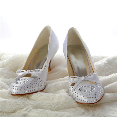 handmade rhinestone bridal shoes round toe high heel wedding shoes