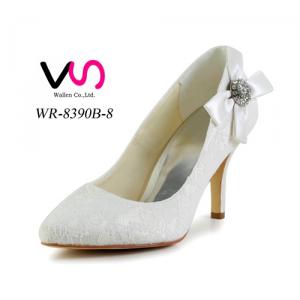 Fashion elegant lace high heels ivory colors fabric bridal party shoes pointed